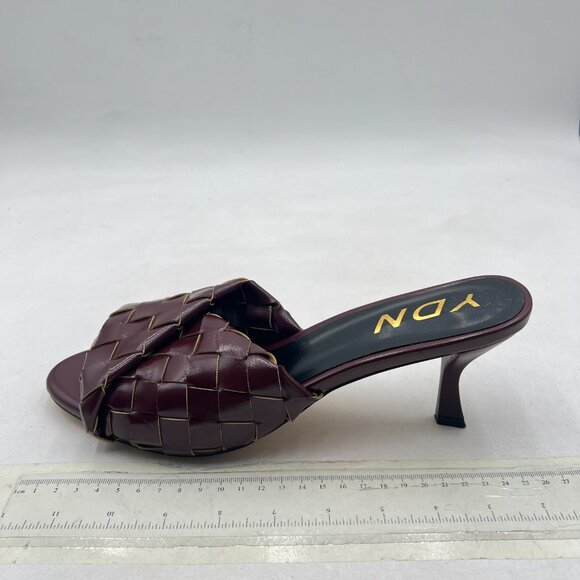 YDN Maroon Open Toe Checkered Pretty Mules High Spool Heels Slide Sandals - Picture 2 of 8